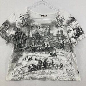 Impulse California size XL Black White Artsy Graphic Stretch Boho Casual Top